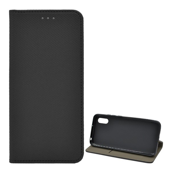 Tok álló, bőr hatású (FLIP, oldalra nyíló, asztali tartó funkció, rombusz minta) FEKETE [Xiaomi Redmi 9A (Redmi 9 AT)] (5996457987764)