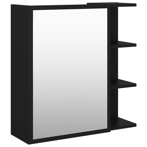 fekete forgácslap tükrös fürdőszoba szekrény 62,5x20,5x64 cm