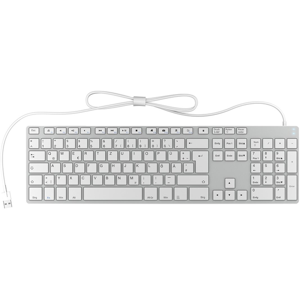 KeySonic KSK-8022MacU tastatur Kontor USB QWERTZ Tysk Sølv, Hvid