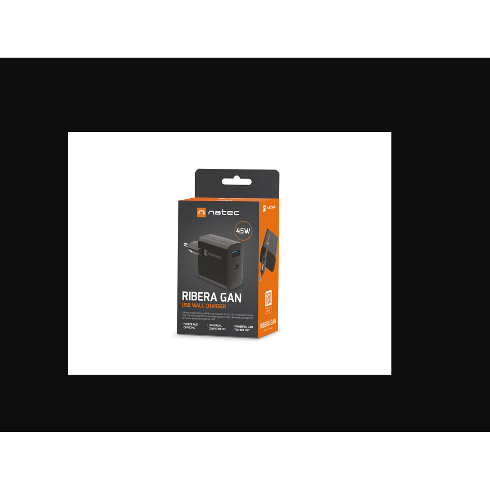 Natec Ribera USB-A / USB-C Hálózati töltő - Fekete (45W) (NUC-2143)