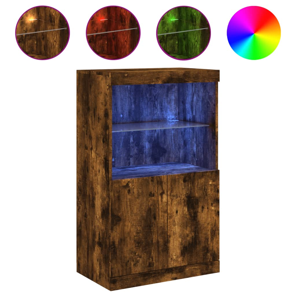 füstös tölgy színű tálalószekrény LED-ekkel 60,5 x 37 x 100 cm (836669)