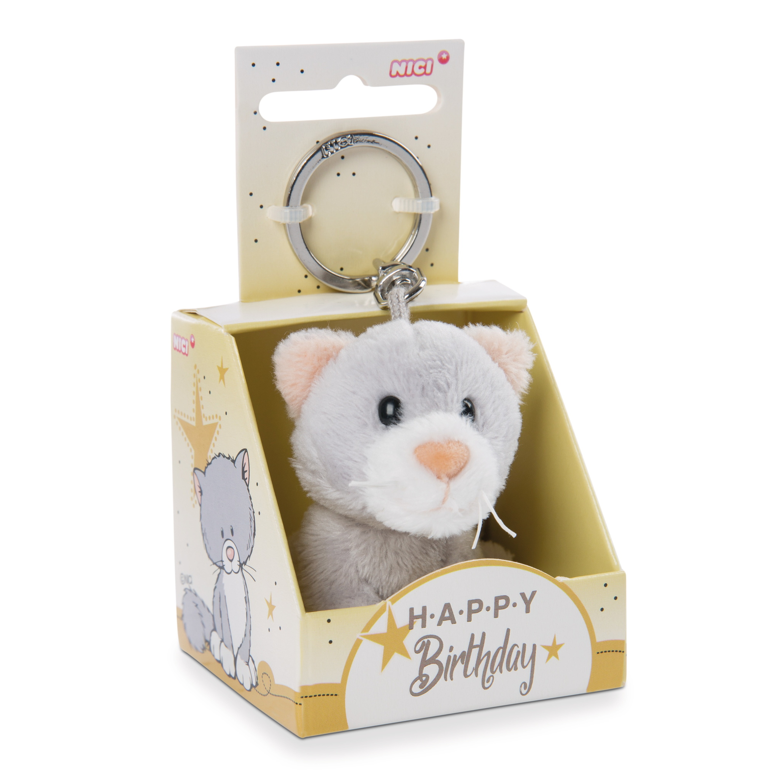 Nici Cica plüss kulcstartó Happy Birthday feliratú dobozban - 6 cm (48122)