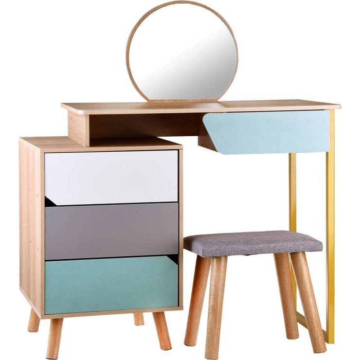 Modern Stílusú, Világos Pasztell Színű Fésülködőasztal, Tükörrel, Kis Székkel - 40 Cm X 80 Cm (ZA4828)