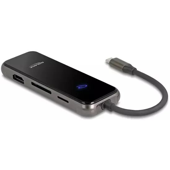 Delock USB Type-C  dokkolóállomás 4K   HDMI / USB hub / SD - Micro SD-nyílás / PD 3.0 85 W edzett üveg felülettel