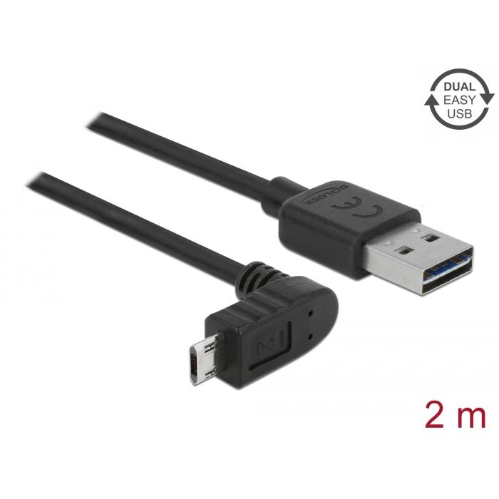 Delock 83856 USB Type-A - USB Micro-B (derékszögben hajlított) kábel 2m fekete