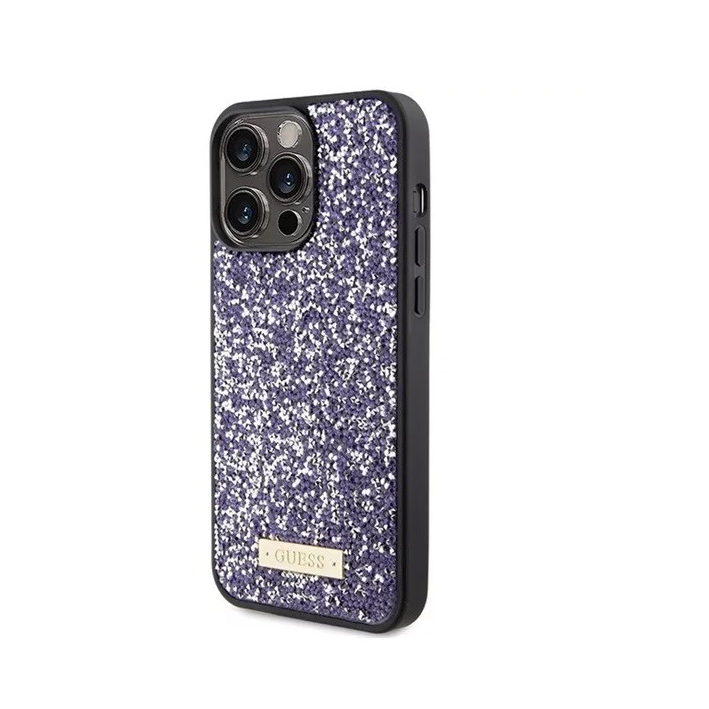 Guess Rhinestone Metal Logo Apple iPhone 15 Pro Tok - Lila (GUHCP15LPFGSBSP)