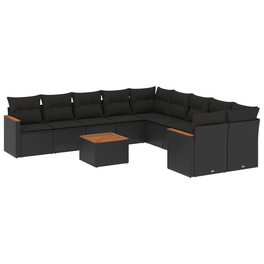 11 részes fekete polyrattan kerti ülőgarnitúra párnákkal (3258758)