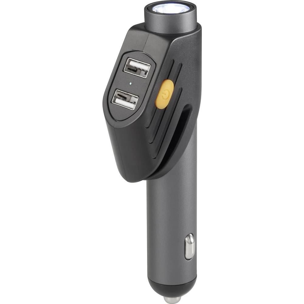 BASETECH LED-es lámpa, vészkalapács, biztonsági öv vágó, USB töltő, fekete, BT-2357759 (BT2357759)