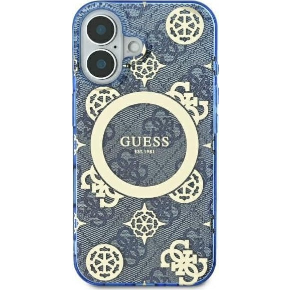 Guess IML Peony On 4G Background iPhone 16 Pro MagSafe kemény hátlap tok, kék GUHMP16LH4PYEEB (GUE4183)