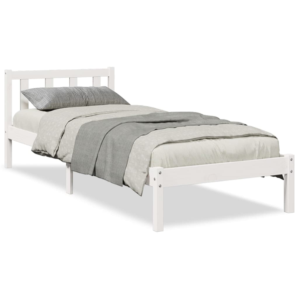 Cadru pat foarte lung fără saltea alb 80x210 cm lemn masiv pin
