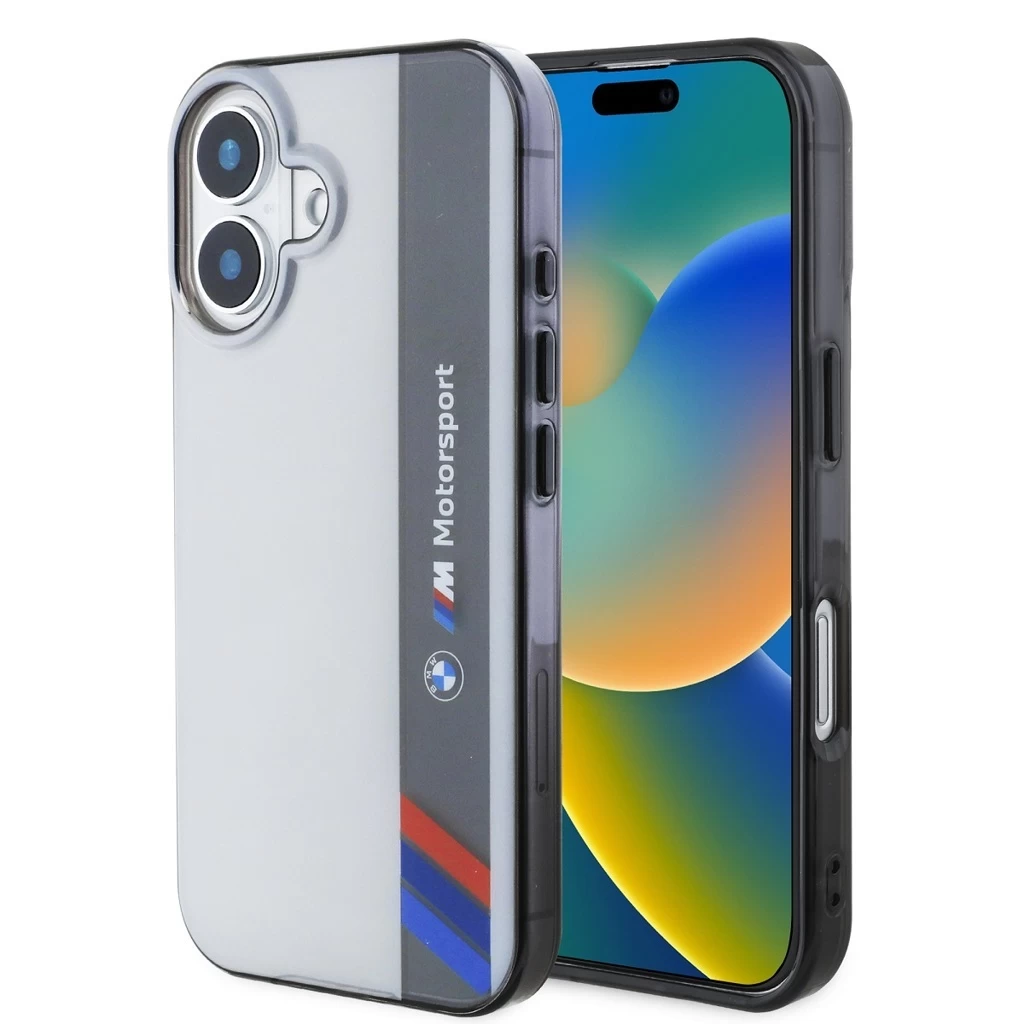BMW IML Motorsport Vertical Stripe tok iPhone 16 Plus készülékhez szürke (901574)