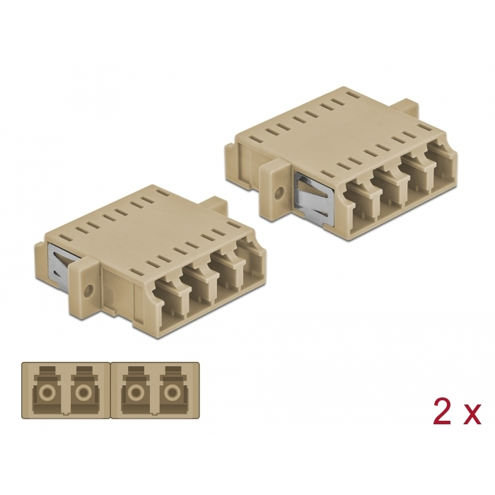 Delock LC optikai szálas csatlakozó Quad anya - LC Quad anya, egymódosú 2 db. Bézs (86540) (86540)