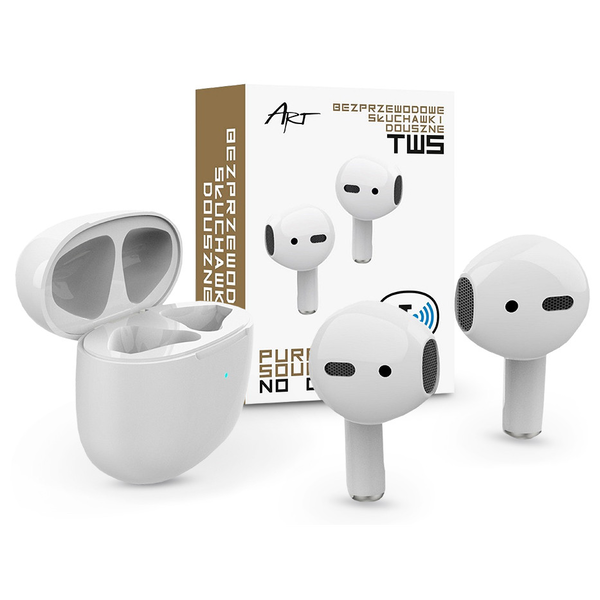 ART Bluetooth стерео TWS слушалки v5.0 + кутия за зареждане - ART Pure AP-TW-B1 Wireless Headset - бели