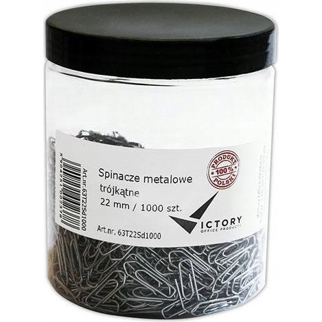  Victory Office Product SPINACZE BIUROWE VICTORY OFFICE 22MM 1000 SZT. TRÓJKĄTNE SŁOIK DUŻY
