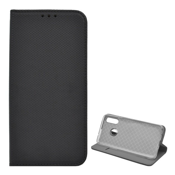 Tok álló, bőr hatású (FLIP, oldalra nyíló, asztali tartó funkció, rombusz minta) FEKETE [Samsung Galaxy A20s (SM-A207F)] (5996457924134)