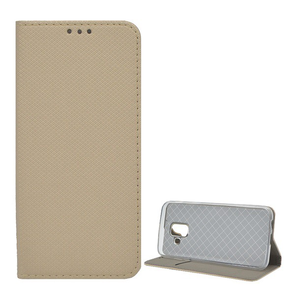 Tok álló, bőr hatású (FLIP, oldalra nyíló, asztali tartó funkció, rombusz minta) ARANY [Samsung Galaxy A6 (2018) SM-A600F] (5996457766888)