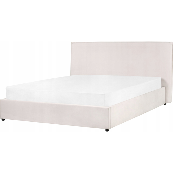 Cama Con Almacenaje De Terciopelo Blanco Crema 160 X 200 Cm Otomana Cabecero Lavaur - Blanco
