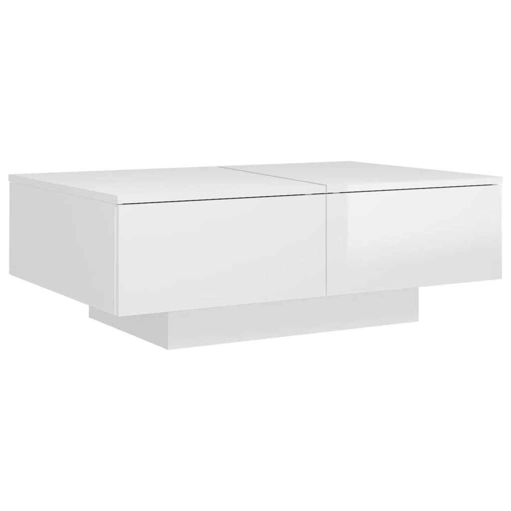 magasfényű fehér forgácslap dohányzóasztal 90 x 60 x 31 cm (804181)