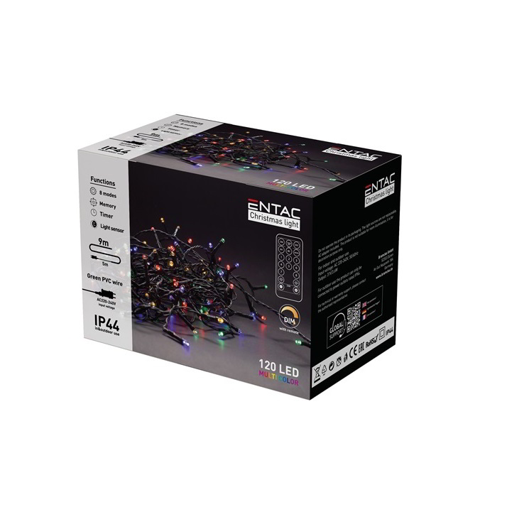 Entac ECL-120-MC-IR Kültéri LED fényfüzér 9m - Színes (ECL-120-MC-IR)