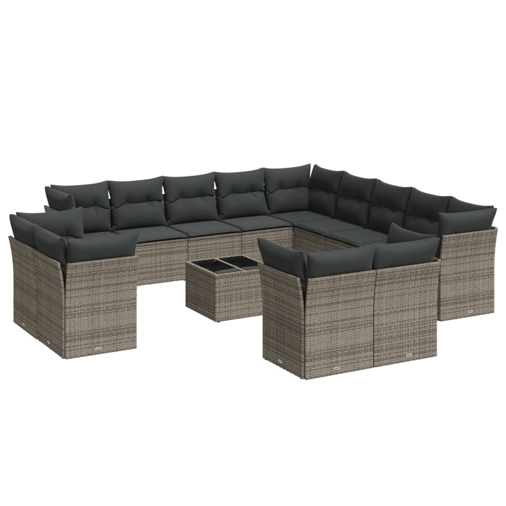 14 részes szürke polyrattan kerti ülőgarnitúra párnákkal (3250399)