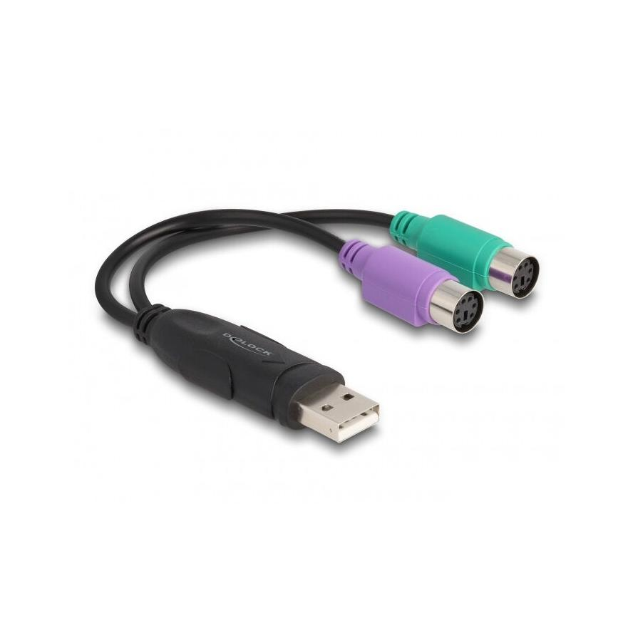 Delock USB-A 2.0 -> 2db PS/2 M/F adapter 0.17m fekete (61051)