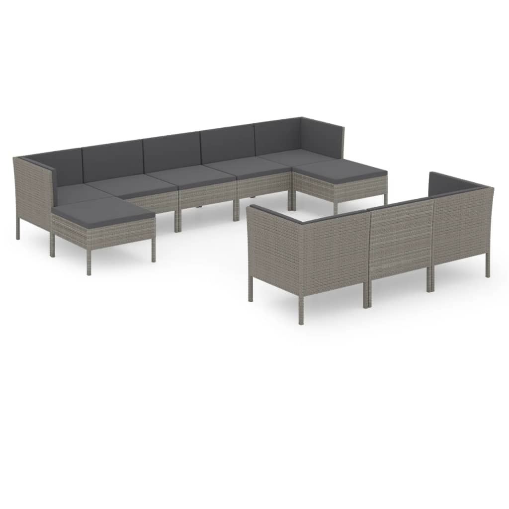 10 részes szürke polyrattan kerti bútorszett párnákkal (3094582)