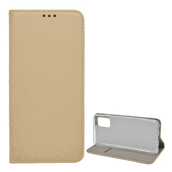 Tok álló, bőr hatású (FLIP, oldalra nyíló, asztali tartó funkció, rombusz minta) ARANY [Samsung Galaxy A02s (SM-A025F)] (5996591032603)