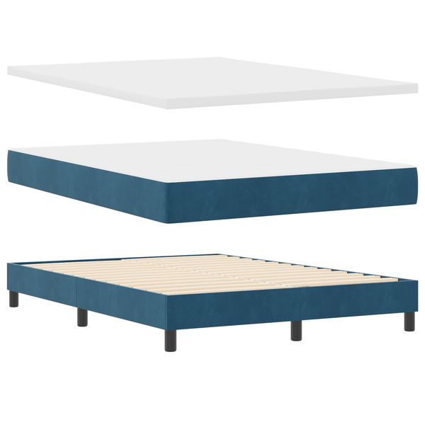 Boxspring Ágy Matrac Ráccsal Sötét Kék 160x200 cm Bársony