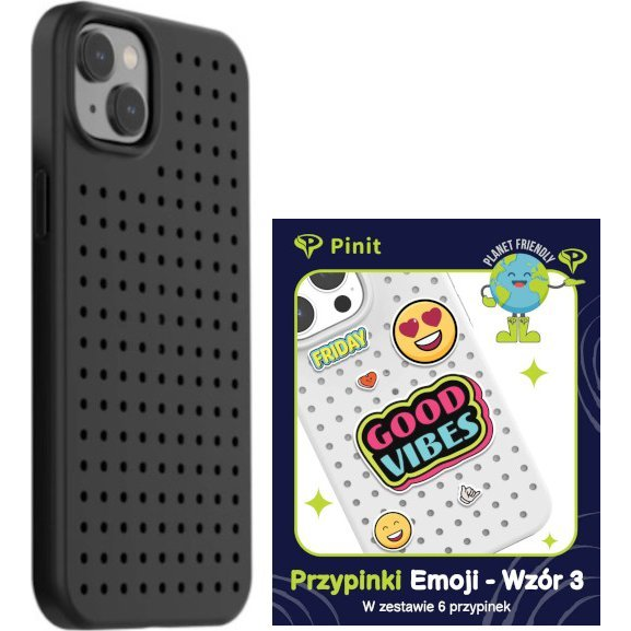 Etui Pinit dinamikus + Emoji Pin iPhone 14 6.1" Fekete Minta 3 Tok (KAT06690)