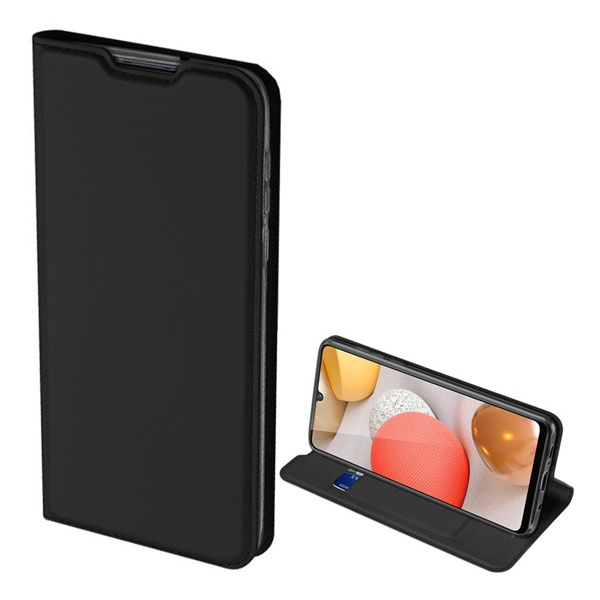 DUX DUCIS SKIN PRO tok álló, bőr hatású (FLIP, oldalra nyíló, bankkártya tartó, asztali tartó funkció) FEKETE [Samsung Galaxy A42 5G (SM-A425F)]