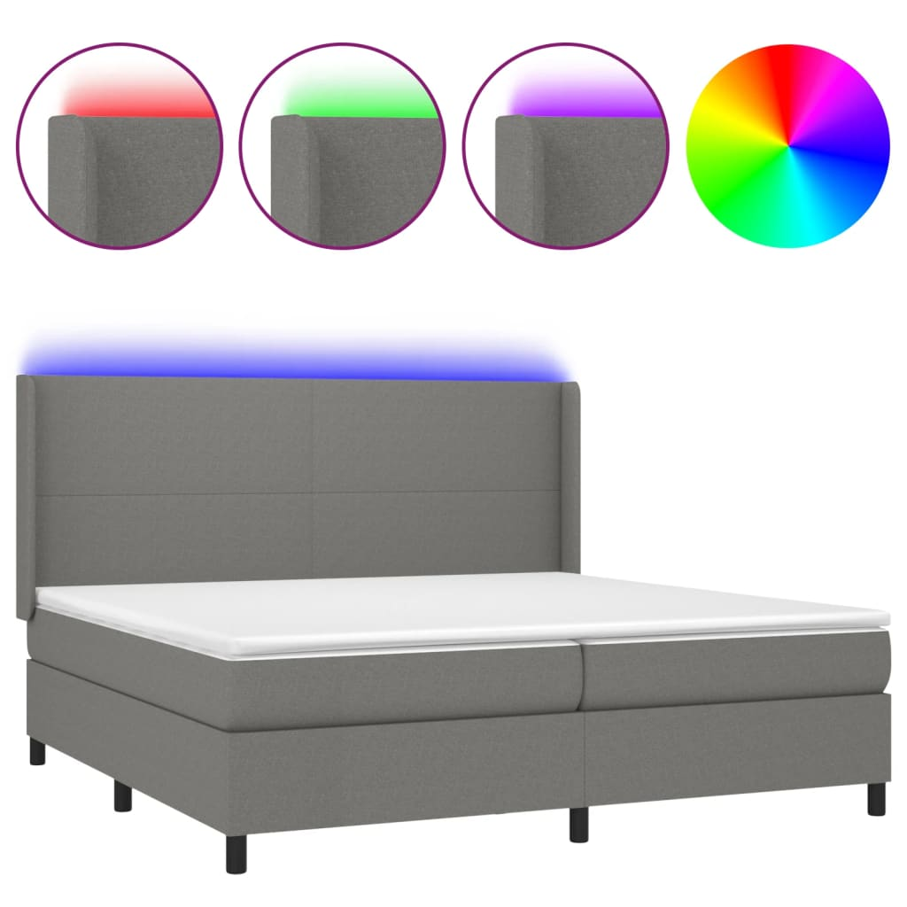 sötétszürke szövet rugós és LED-es ágy matraccal 200x200 cm (3138182)
