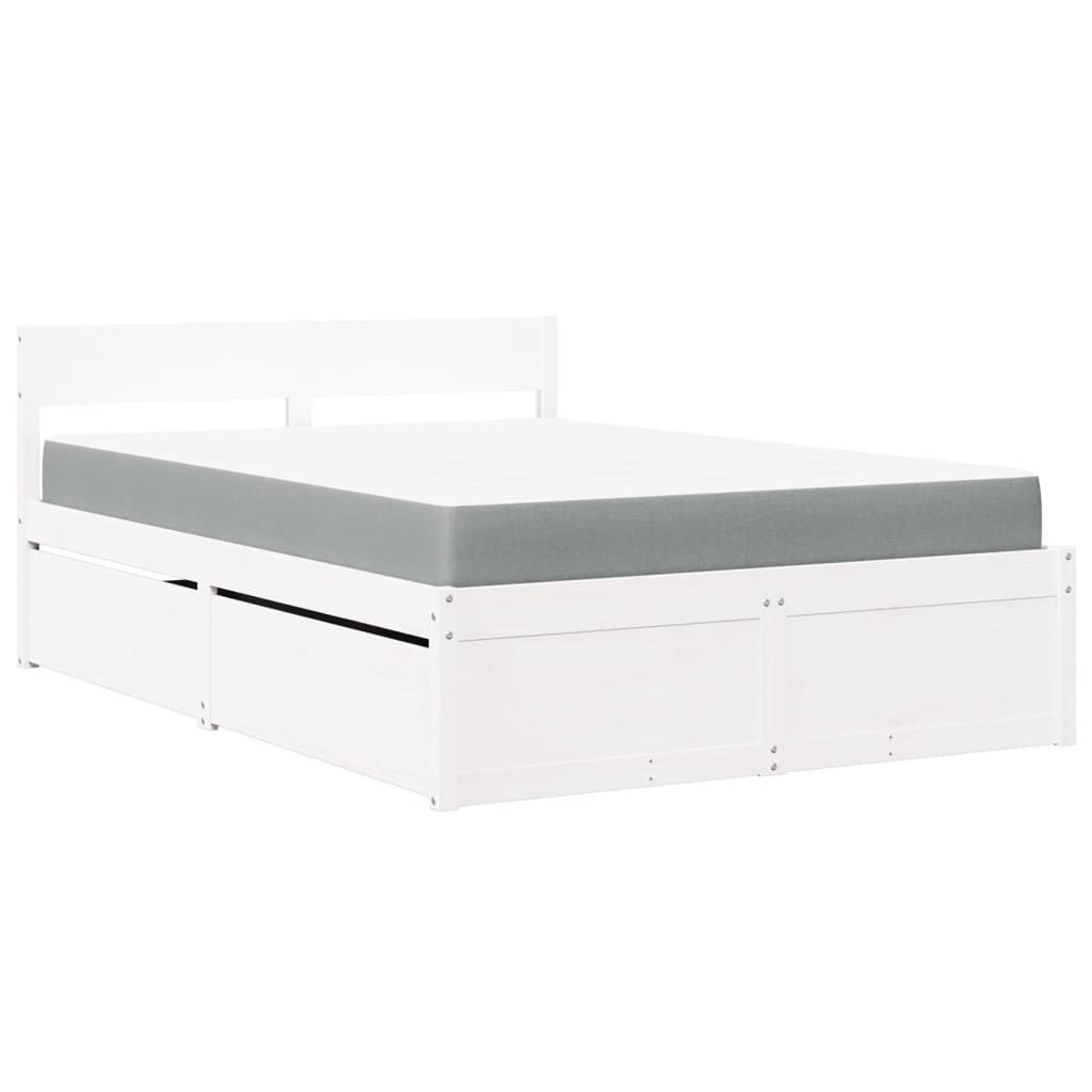 fehér tömör fenyőfa ágy fiókokkal és matraccal 120 x 200 cm (3281902)