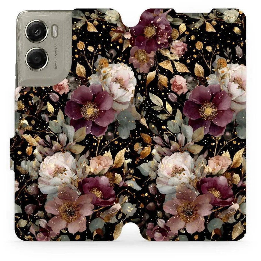 Mobiwear Flip Motorola Edge 70 aranyszínű virágok tok (5907861817578)