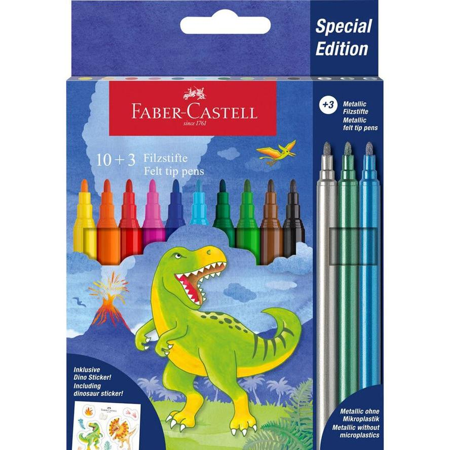 Faber-Castell Filctoll készlet Dínós matricával - Vegyes színek (13 db / csomag) (554214)