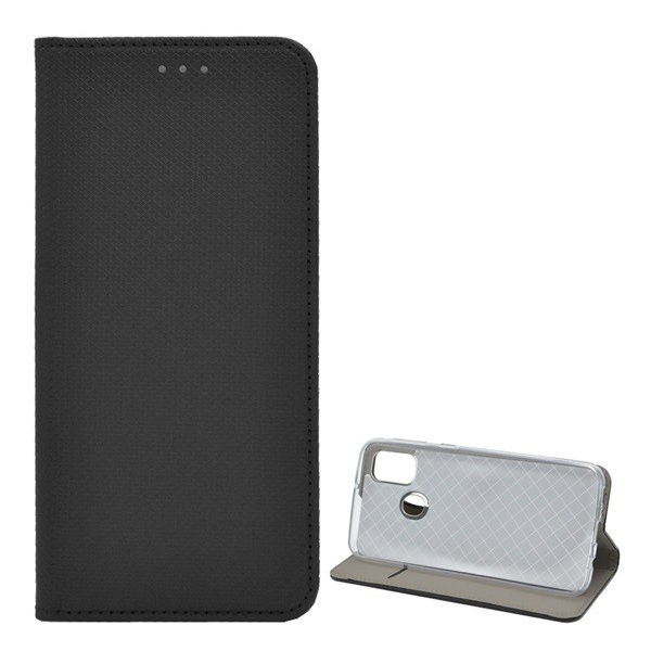 Калъф стоящ, кожен ефект (FLIP, странично отваряне, функция за държач за маса, ромб) ЧЕРЕН [Samsung Galaxy M21 (SM-M215f)] (5996457970414)