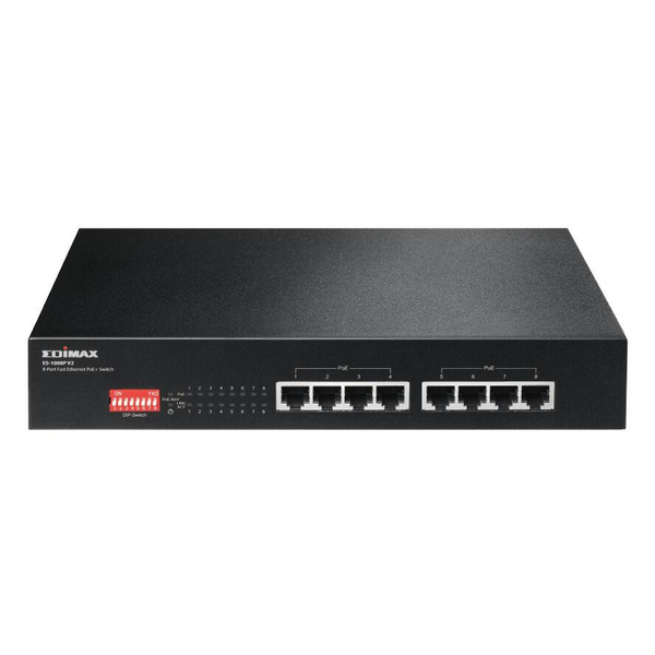 Edimax 8x 10/100 PoE+ Switch, 802.3at/af, 130W budget (30W/port), DIP Switch