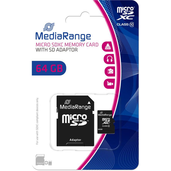 Tarjeta MicroSD MediaRange 64GB con Adaptador SD
