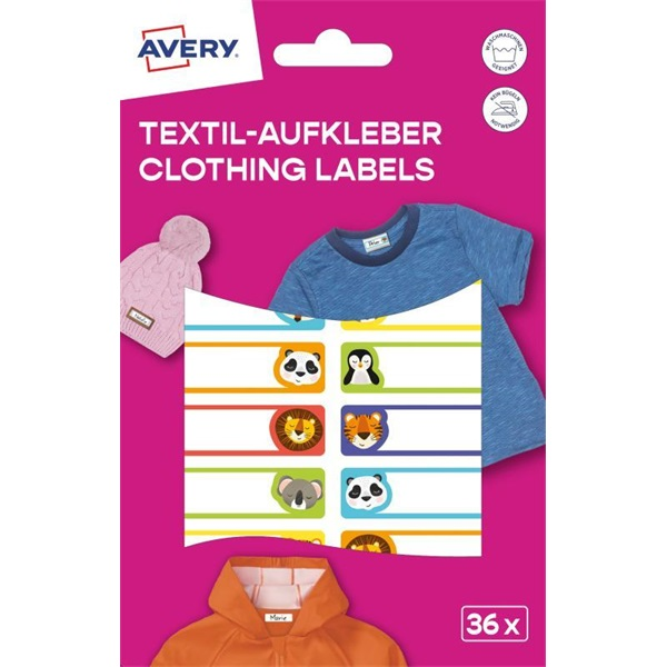 Avery ETVET36A iskolai kézzel írható 45x13 mm 36 db állatos textil öntapadós címke (ETVET36A)