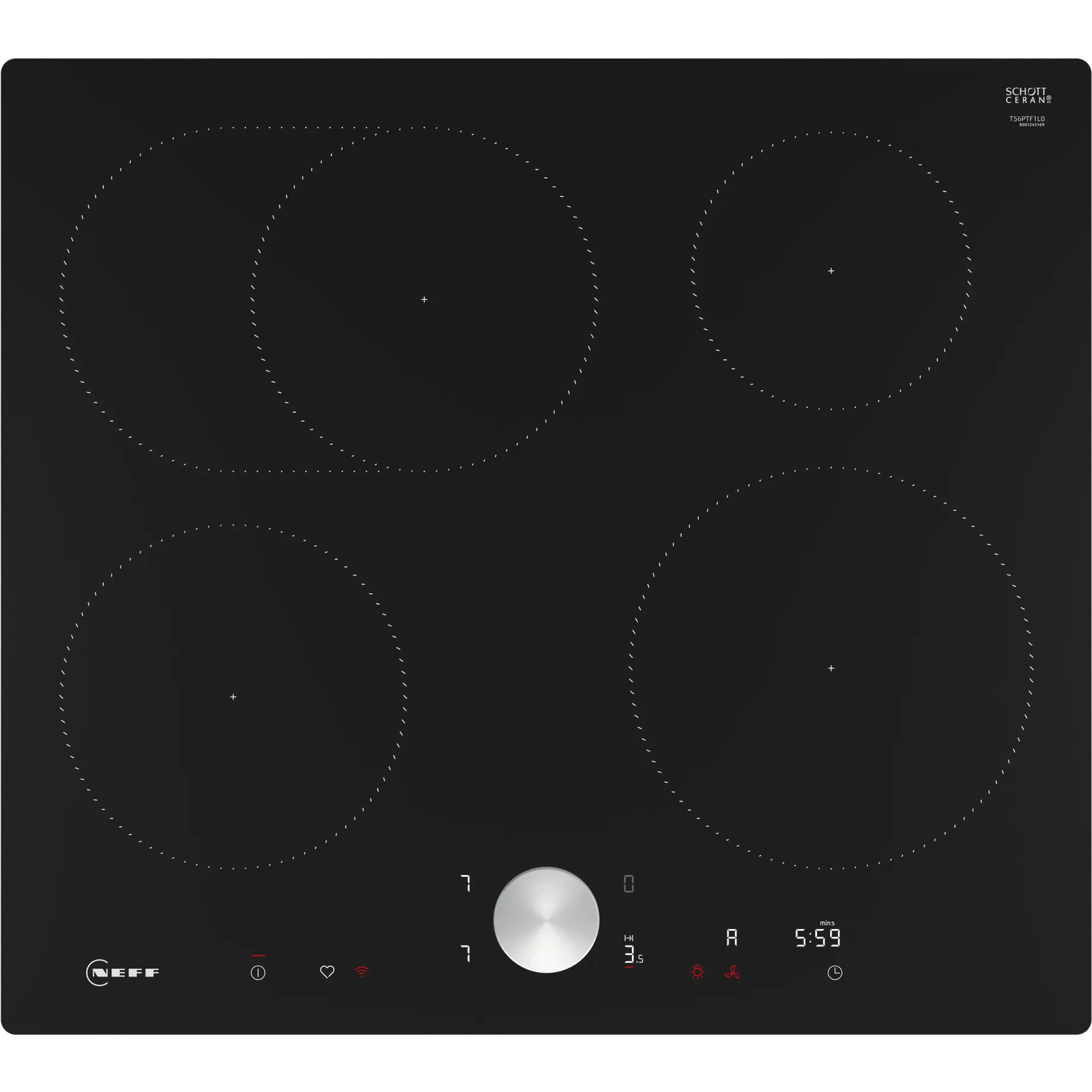 Neff T56PTF1L0 főzőlap Fekete Beépített 60 cm Zónás indukciós főzőlap 4 zóna (T56PTF1L0)