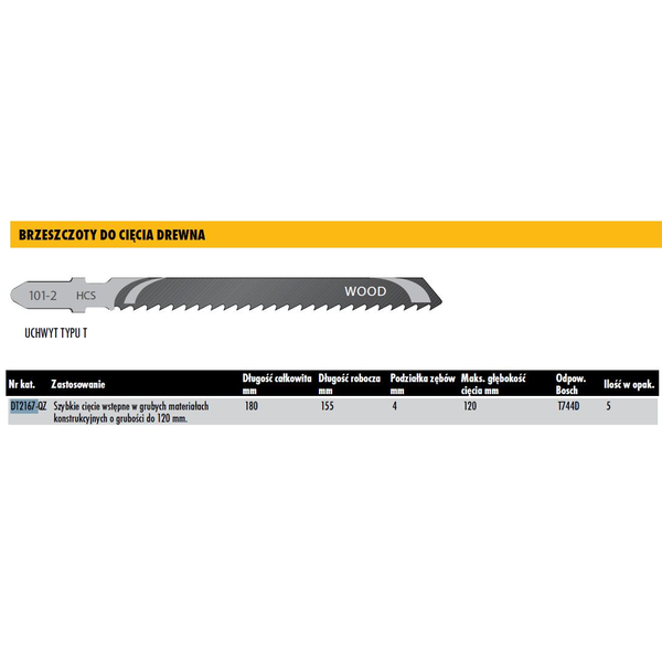 DEWALT BRZE. WYRZ. 180x4mm T744D WOOD /5 pcs.