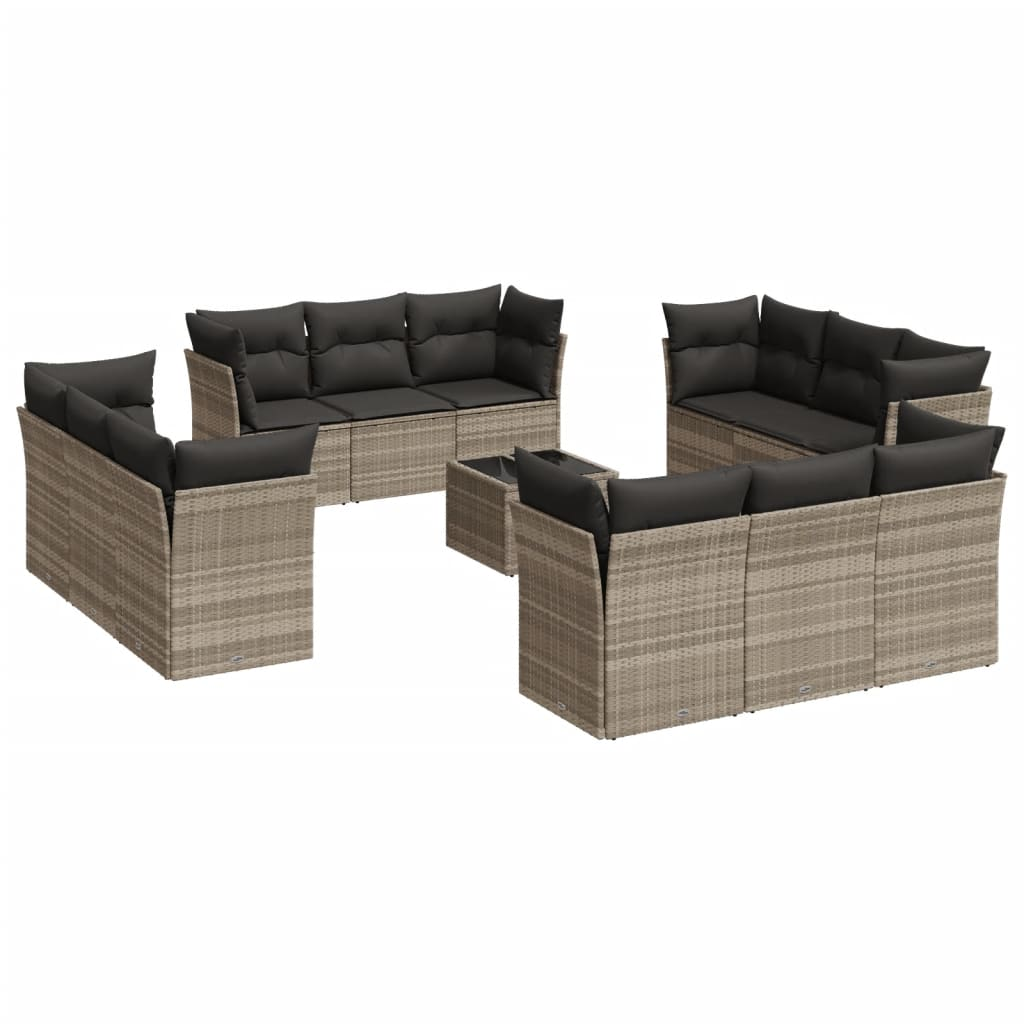 13 részes világosszürke polyrattan kerti ülőgarnitúra párnákkal (3217342)