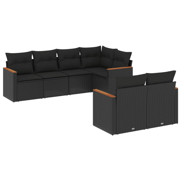 Set canapele de grădină cu perne, 7 piese, negru, poliratan