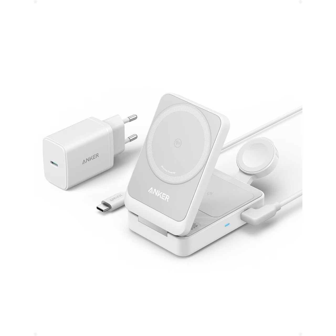 Anker MagGo 3in1 Vezeték nélküli Töltő Apple készülékek részére - Fehér (25W) (B2557321)