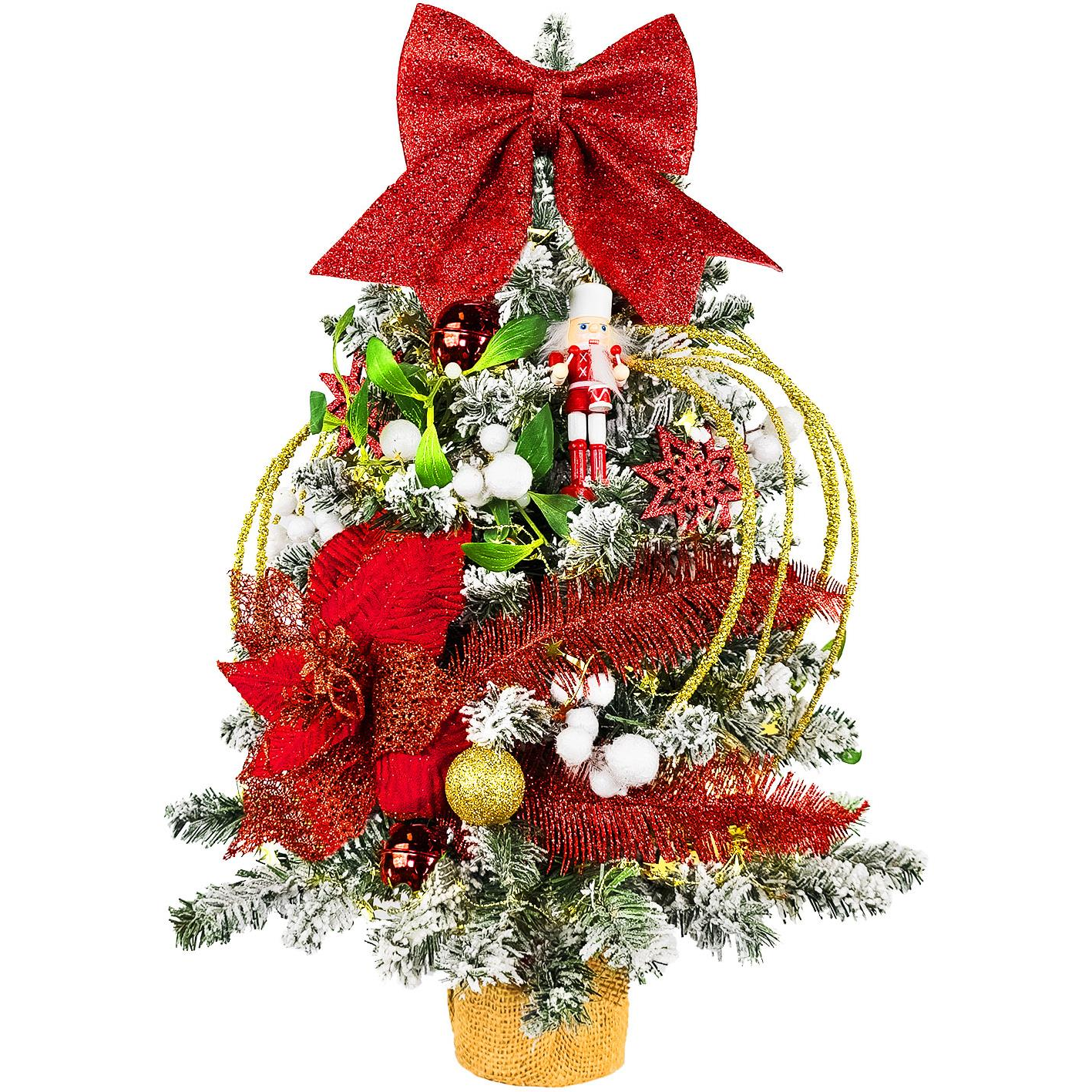 LAALU LED fényekkel díszített karácsonyfa - Vörös Diótörő, 34 dísz, 60 cm (LAU-2402-OZM-60V)