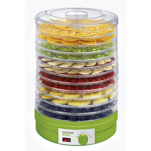 Уред за сушене на плодове Concept SO1025, 245W, 12 тави, Диаметър на тава 32 см, Вентилатор, Температура 35-70 70°, Зелен