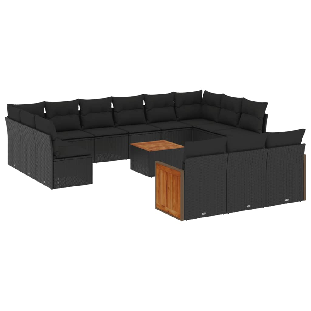 14 részes fekete polyrattan kerti ülőgarnitúra párnákkal (3228141)