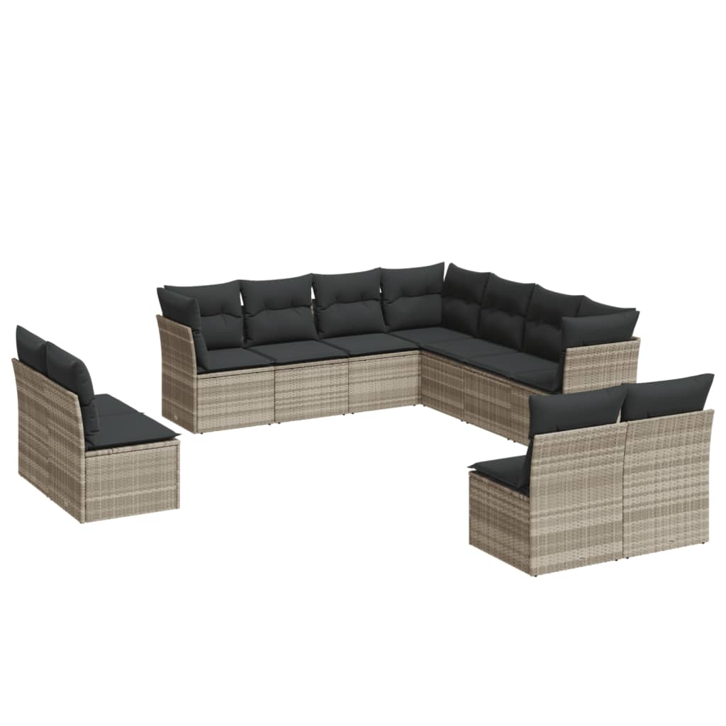 11 részes világosszürke polyrattan kerti ülőgarnitúra párnákkal (3217822)
