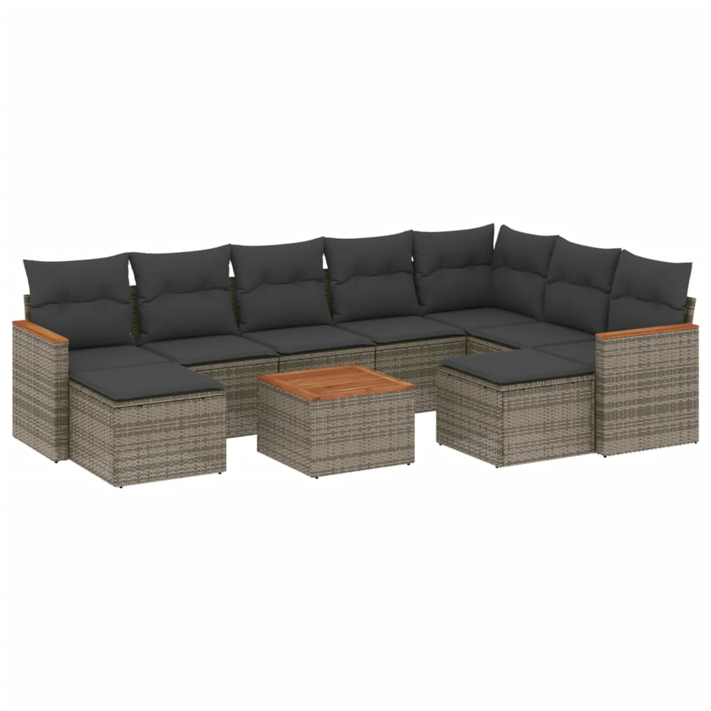 10 részes szürke polyrattan kerti ülőgarnitúra párnákkal (3258952)