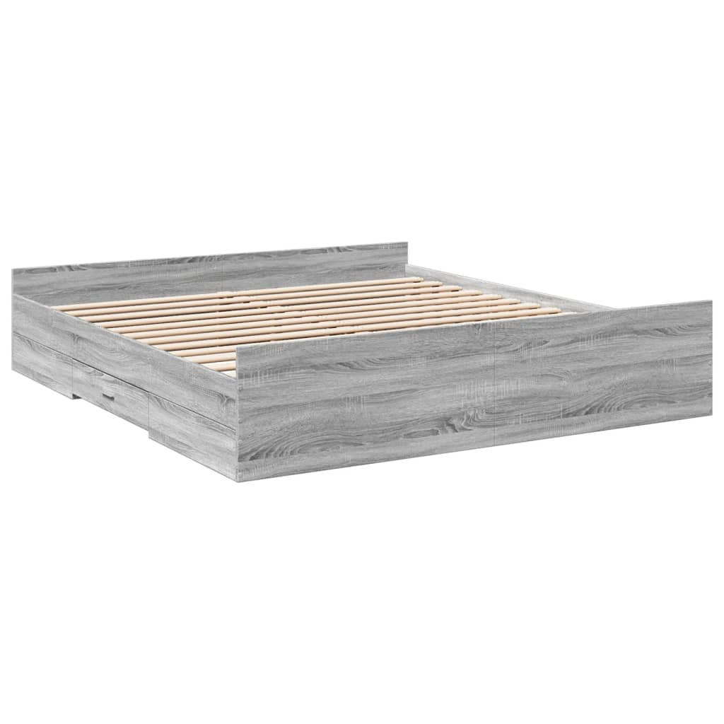 sonoma tölgyszínű szerelt fa ágykeret fiókokkal 200 x 200 cm (3280270)