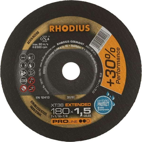 Rhodius XT38 205701 Vágótárcsa, egyenes 180 mm 1 db Nemesacél, Acél